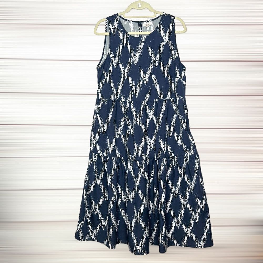 NWT Badgley Mischka Blue & White Printed Midi Length Tent Dress Size: M